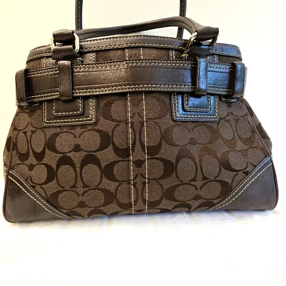 Dark Brown Coach Purse With Leather Trim - Picture 4 of 11